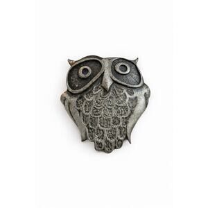 Vintage Pewter Owl Brooch Signed Metzke Silver Tone Figural Bird Pin